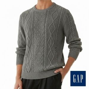 Sz S GAP Men's Grey Cable Knit Sweater